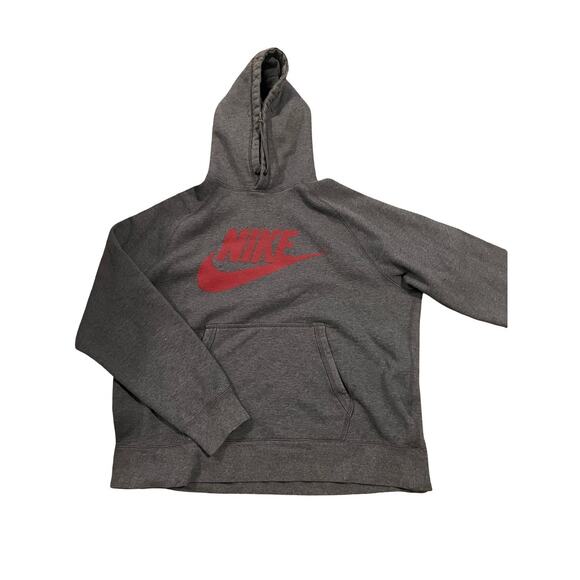 NIKE Logo Hoodie Sweatshirt, Red Swoosh, Kangaroo Pocket, Gray| Men’s: XL - Picture 8 of 11